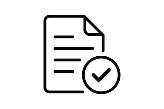 Document approval icon. File with check mark symbol. Verified contract. Approved report. Legal document certified. Paper form accepted. Official paperwork validated icon vector.