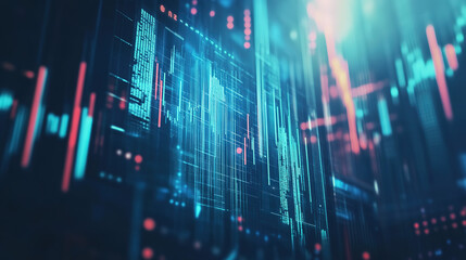 Floating blue holographic charts in a calm futuristic space, representing smart finance, logic, and analytical precision.