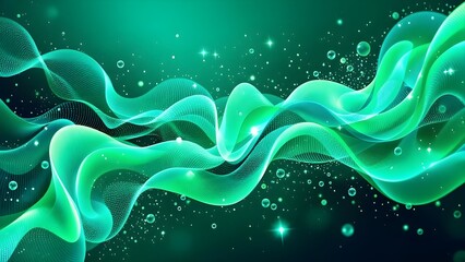 Ethereal Emerald Energy Waves Flow Through a Sparkling Abyss
Abstract digital visualization of luminous, fluid ribbons and glowing particles in motion.