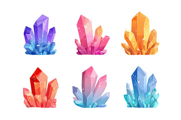 Gemstones Multicolored, faceted crystals on black background