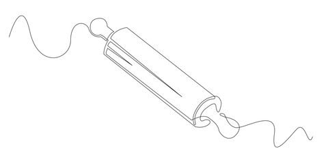 Continuous line drawing of a rolling pin used for flattening dough in baking and cooking. One line drawing of a classic kitchen rolling pin tool shown in a simple minimalist style.