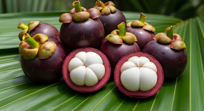 Mangosteen Fruit Display: Fresh Ripe and Ready to Eat.