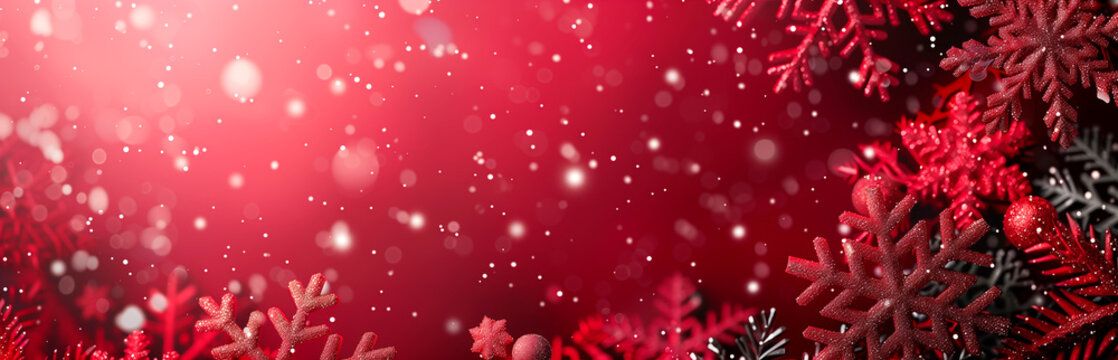 Festive red snowflakes and bokeh sparkle background with falling snow effect - Powered by Adobe