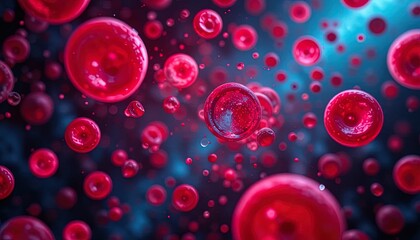 Vibrant red blood cells flowing in a blue stream conveys health, medicine, or science themes in a dynamic and visually captivating way for your projects