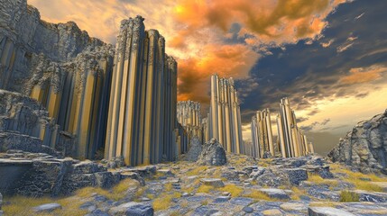 Ruined golden city sunset