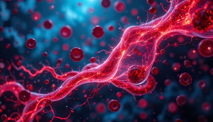 Stunning red blood cells flowing, a modern visual for medical research and healthcare branding, vibrant and dynamic, perfect for scientific publications