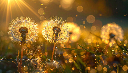 An ant is crawling on a dandelion parachute
