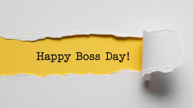 Celebrate your amazing leader with a Happy Boss Day message on vibrant yellow paper peeking through torn white paper, perfect for social media and cards