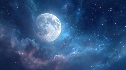 Fototapeta premium Mystical moon floating in starry night sky concept. Beautiful night sky with a bright moon and sparkling stars.