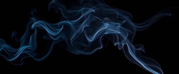 Obraz premium Intricate black smoke swirls against a deep black background, background, design