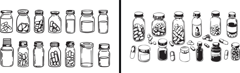 Bottle Illustration Vector, Medicine Jar Drawing, Cosmetic Container Art, Hand Drawn Bottle Sketch, Minimal Product Design, Black and White Bottle Illustration, Elegant Packaging Artwork, Glass Jar Li