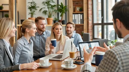 Young professionals discussing ideas during a collaborative meeting in a modern office space. Teamwork, communication, and technology foster productive business brainstorming. - Powered by Adobe