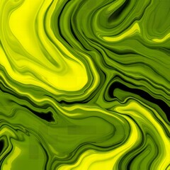 Abstract liquid marbling with swirls of lime green and bright yellow paint Texture
