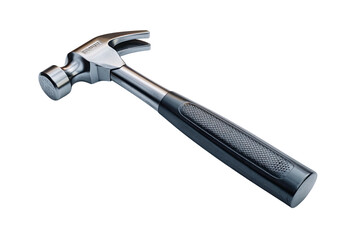 Chrome hammer, dark handle, isolated on black background