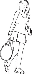 Tennis Woman Illustration, Sports Girl Line Drawing, Hand Drawn Tennis Vector, Female Athlete Sketch, Minimal Sports Artwork, Dynamic Woman Pose, Elegant Sport Design, Black and White Athlete Vector, 