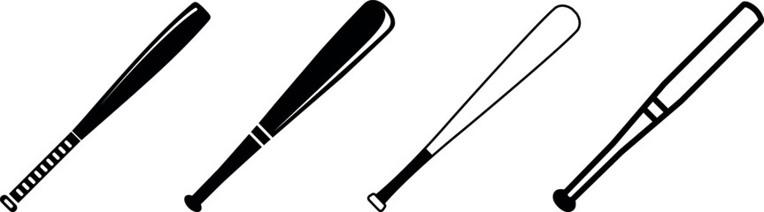 set of crossed baseball bat silhouette, black and white silhouette, vector and illustration