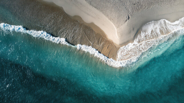 pristine beach shoreline aerial view with white sand and water edge - Powered by Adobe