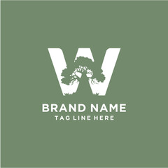Letter W Icon Logo with Oakland Tree Vector Template