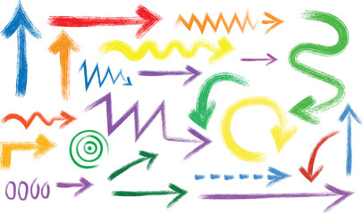 Fototapeta premium Colorful hand drawn brush stroke arrows set on white background