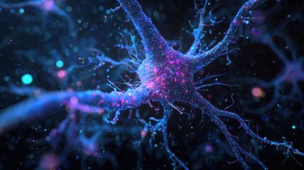 A vibrant depiction of neurons showcasing intricate connections and glowing elements, representing the complexity of the nervous system.