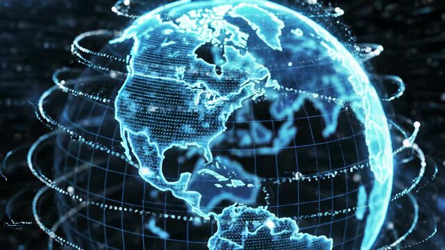 Futuristic globe representation with intricate lines and dots, illuminated by mesmerizing lights, effectively visualizes technological innovation, sparking imagination and inspiration for.