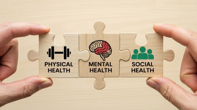 Complete well-being concept showing physical, mental and social health, balancing lifestyle, wellness and healthcare, supporting health awareness campaign