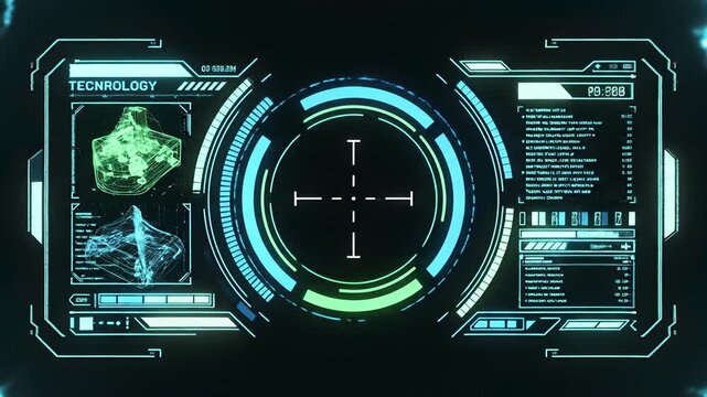 A futuristic cyber inspired frame with a circular object featuring a crosshair in its center, perfectly encapsulating precision and focus in a high tech environment, evoking feelings of.