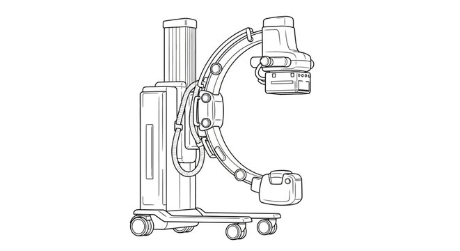 C-Arm X-Ray Machine Outline Icon for Medical Technology Presentation, Surgical Imaging Equipment, Modern Healthcare Illustration