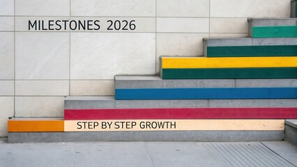 Creative Milestones 2026 with Colorful Steps Symbolizing Step by Step Growth in Progress and Development