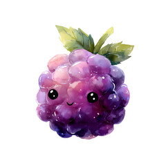 A cute blackberry cartoon character with big eyes and smile, in a watercolor style, isolated