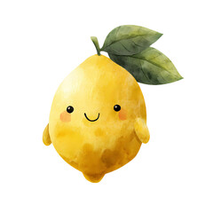 A Charming Cartoon Lemon Fruit With A Watercolor Texture Against A Black Background