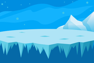 Simple arctic winter landscape with floating ice and snowy peaks