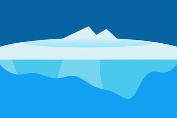 Iceberg in ocean with submerged part, flat design illustration