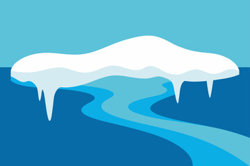 Arctic iceberg floating in blue water with winding current path