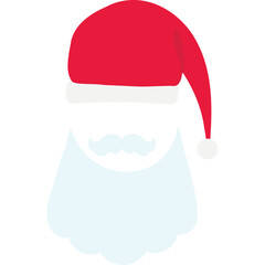 Santa Claus Hat and Beard with Transparent Background and Red Hat White Pom Pom and White Beard and White Moustache Icon Christmas Holiday Celebration