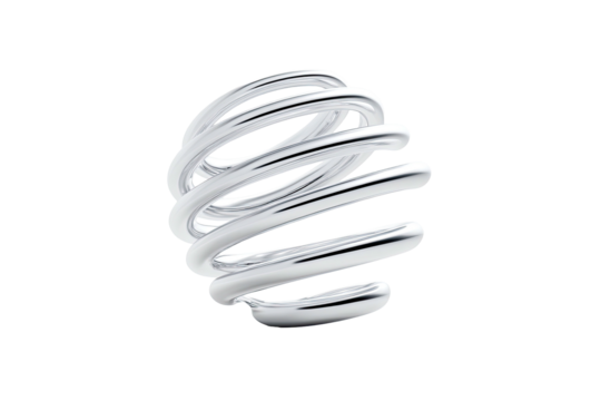 Shiny silver coiled wire sphere on black