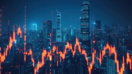 Digital Metropolis: An abstract representation of urban development with financial data overlaid, illuminating the interplay of growth, fluctuations, and modern infrastructure. - Powered by Adobe