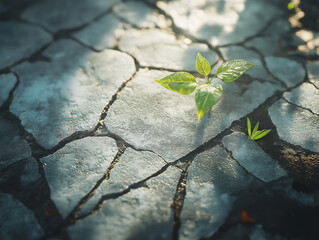 Hope and Growth: A Green Plant Breaking Through Concrete Cracks