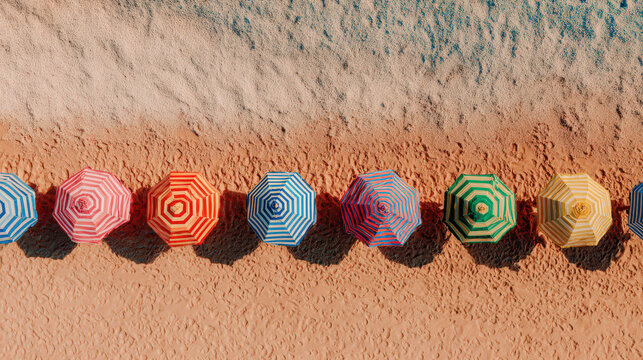 aerial beach view with umbrellas and towels for summer relaxation