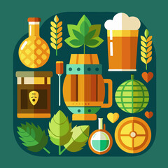 &ldquo;Vector icons: craft beer & brewery &ndash; hop cones, beer glass, barrel, flat style&rdquo;
