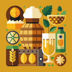 &ldquo;Vector icons: craft beer & brewery &ndash; hop cones, beer glass, barrel, flat style&rdquo;
