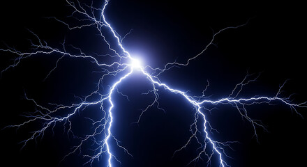 Dramatic lightning strike illuminates the night sky with electrifying energy, perfect for science, weather, or high-voltage concepts, creating a powerful impact