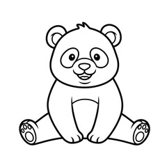 Black outline cartoon baby panda bear sitting and smiling. Coloring book page.