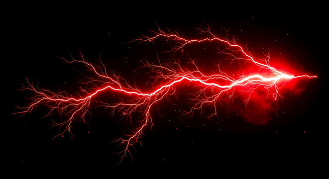 Powerful red lightning strikes across a dark sky, symbolizing energy and raw force, perfect for dramatic visuals or striking presentations, digital art projects