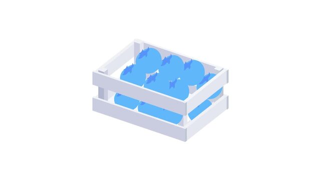 A white box containing an assortment of blue balls, creating a vibrant visual contrast.
