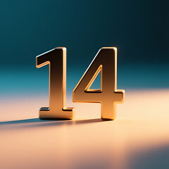 Number 14 highlighted on a dual-color artistic background, gradient softness, balanced visual flow, macro shot accuracy, natural lighting