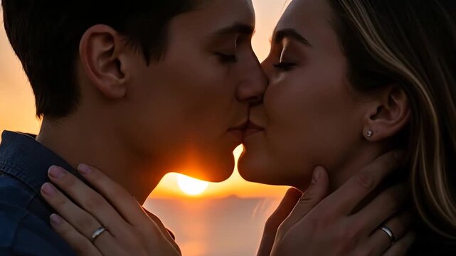 Romantic sunset kiss video clip for love stories and relationship moments