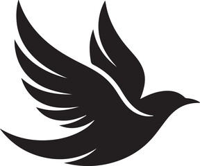 Obraz premium Minimalist black bird silhouette in flight on white background