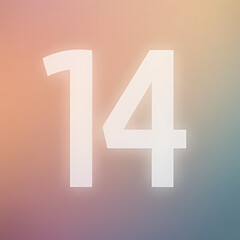 Fototapeta premium Number 14 placed over a modern contrasting color field, soft gradient glow, professional spacing, macro precision details, natural lighting