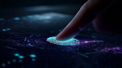 Futuristic biometric fingerprint scanner verifying identity on digital interface for cyber security and access control - Powered by Adobe